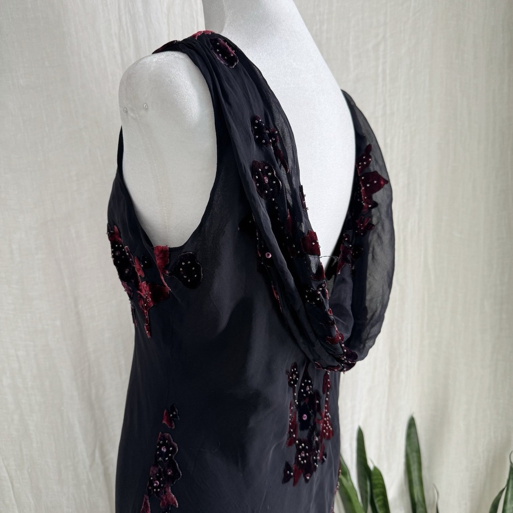 Vtg Express Silk Velvet Burnout Dress 14 Whimsigoth Fairy Y2K Beaded Open Back - Picture 5 of 8